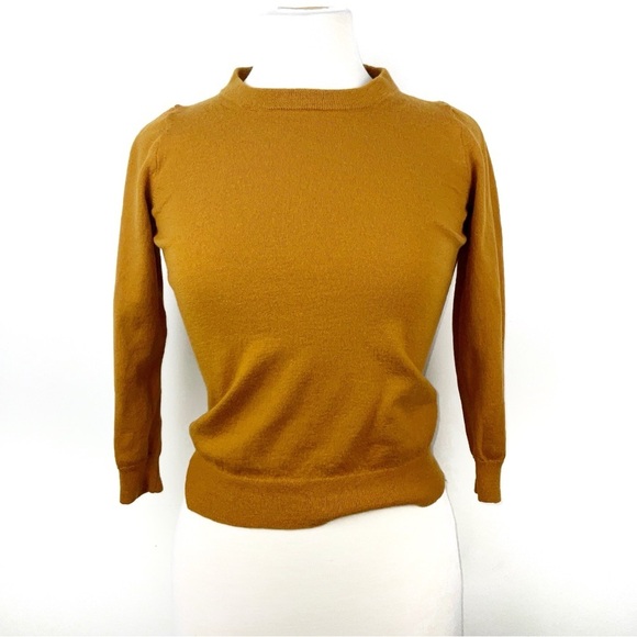 J. Crew Cognac Tan Wool Crew Neck Sweater w. 3/4 Sleeves | Size S - Picture 1 of 8